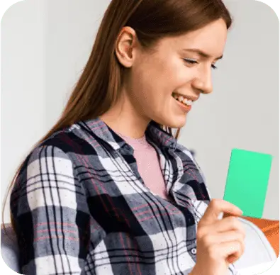 Woman holding card